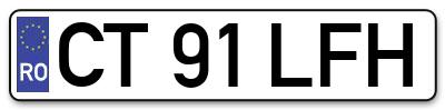 Placuta inmatriculare numar auto  CT-91-LFH, CT 91 LFH, CT91LFH