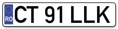 Placuta inmatriculare numar auto  CT-91-LLK, CT 91 LLK, CT91LLK