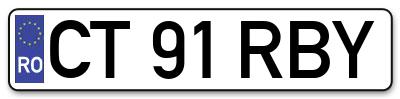 Placuta inmatriculare numar auto  CT-91-RBY, CT 91 RBY, CT91RBY