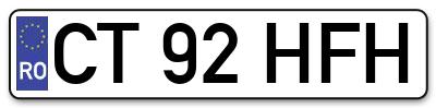 Placuta inmatriculare numar auto  CT-92-HFH, CT 92 HFH, CT92HFH