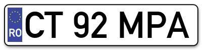 Placuta inmatriculare numar auto  CT-92-MPA, CT 92 MPA, CT92MPA