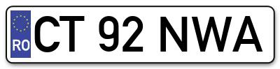 Placuta inmatriculare numar auto  CT-92-NWA, CT 92 NWA, CT92NWA