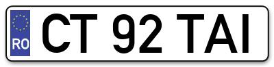 Placuta inmatriculare numar auto  CT-92-TAI, CT 92 TAI, CT92TAI