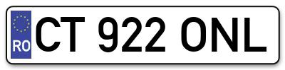 Placuta inmatriculare numar auto  CT-922-ONL, CT 922 ONL, CT922ONL