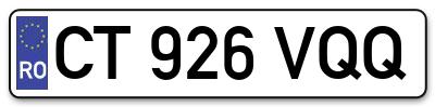 Placuta inmatriculare numar auto  CT-926-VQQ, CT 926 VQQ, CT926VQQ