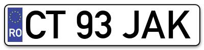 Placuta inmatriculare numar auto  CT-93-JAK, CT 93 JAK, CT93JAK