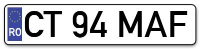 Placuta inmatriculare numar auto  CT-94-MAF, CT 94 MAF, CT94MAF