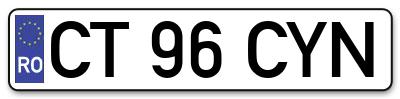 Placuta inmatriculare numar auto  CT-96-CYN, CT 96 CYN, CT96CYN