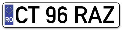 Placuta inmatriculare numar auto  CT-96-RAZ, CT 96 RAZ, CT96RAZ