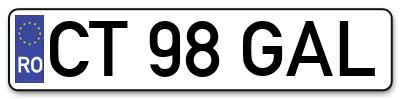 Placuta inmatriculare numar auto  CT-98-GAL, CT 98 GAL, CT98GAL