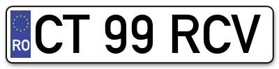 Placuta inmatriculare numar auto  CT-99-RCV, CT 99 RCV, CT99RCV