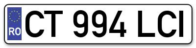 Placuta inmatriculare numar auto  CT-994-LCI, CT 994 LCI, CT994LCI