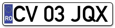 Placuta inmatriculare numar auto  CV-03-JQX, CV 03 JQX, CV03JQX