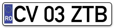 Placuta inmatriculare numar auto  CV-03-ZTB, CV 03 ZTB, CV03ZTB