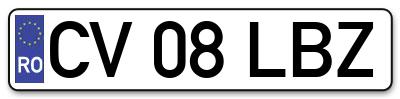 Placuta inmatriculare numar auto  CV-08-LBZ, CV 08 LBZ, CV08LBZ