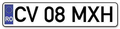 Placuta inmatriculare numar auto  CV-08-MXH, CV 08 MXH, CV08MXH