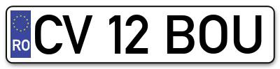 Placuta inmatriculare numar auto  CV-12-BOU, CV 12 BOU, CV12BOU