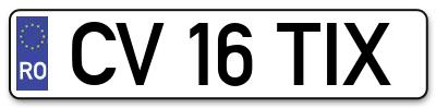 Placuta inmatriculare numar auto  CV-16-TIX, CV 16 TIX, CV16TIX