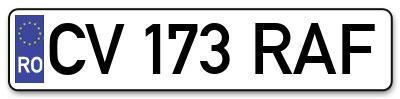 Placuta inmatriculare numar auto  CV-173-RAF, CV 173 RAF, CV173RAF