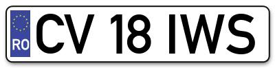 Placuta inmatriculare numar auto  CV-18-IWS, CV 18 IWS, CV18IWS