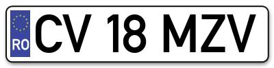 Placuta inmatriculare numar auto  CV-18-MZV, CV 18 MZV, CV18MZV