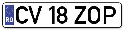 Placuta inmatriculare numar auto  CV-18-ZOP, CV 18 ZOP, CV18ZOP