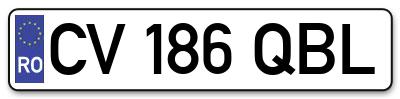 Placuta inmatriculare numar auto  CV-186-QBL, CV 186 QBL, CV186QBL
