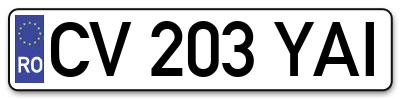 Placuta inmatriculare numar auto  CV-203-YAI, CV 203 YAI, CV203YAI