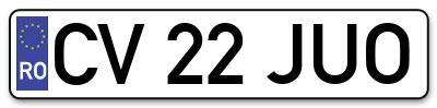 Placuta inmatriculare numar auto  CV-22-JUO, CV 22 JUO, CV22JUO