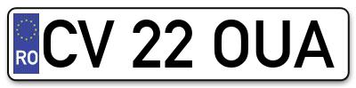 Placuta inmatriculare numar auto  CV-22-OUA, CV 22 OUA, CV22OUA