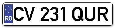 Placuta inmatriculare numar auto  CV-231-QUR, CV 231 QUR, CV231QUR