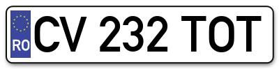 Placuta inmatriculare numar auto  CV-232-TOT, CV 232 TOT, CV232TOT