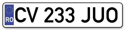 Placuta inmatriculare numar auto  CV-233-JUO, CV 233 JUO, CV233JUO