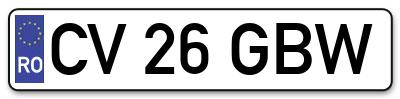 Placuta inmatriculare numar auto  CV-26-GBW, CV 26 GBW, CV26GBW