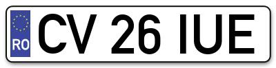 Placuta inmatriculare numar auto  CV-26-IUE, CV 26 IUE, CV26IUE