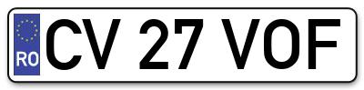 Placuta inmatriculare numar auto  CV-27-VOF, CV 27 VOF, CV27VOF