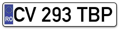 Placuta inmatriculare numar auto  CV-293-TBP, CV 293 TBP, CV293TBP