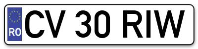 Placuta inmatriculare numar auto  CV-30-RIW, CV 30 RIW, CV30RIW