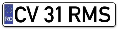 Placuta inmatriculare numar auto  CV-31-RMS, CV 31 RMS, CV31RMS