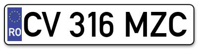 Placuta inmatriculare numar auto  CV-316-MZC, CV 316 MZC, CV316MZC