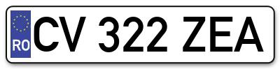 Placuta inmatriculare numar auto  CV-322-ZEA, CV 322 ZEA, CV322ZEA