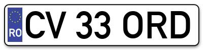 Placuta inmatriculare numar auto  CV-33-ORD, CV 33 ORD, CV33ORD