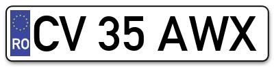 Placuta inmatriculare numar auto  CV-35-AWX, CV 35 AWX, CV35AWX