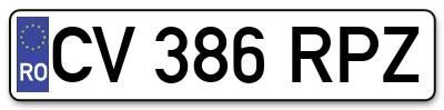 Placuta inmatriculare numar auto  CV-386-RPZ, CV 386 RPZ, CV386RPZ