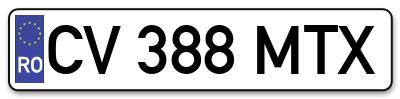 Placuta inmatriculare numar auto  CV-388-MTX, CV 388 MTX, CV388MTX
