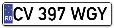 Placuta inmatriculare numar auto  CV-397-WGY, CV 397 WGY, CV397WGY