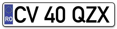 Placuta inmatriculare numar auto  CV-40-QZX, CV 40 QZX, CV40QZX