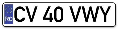 Placuta inmatriculare numar auto  CV-40-VWY, CV 40 VWY, CV40VWY