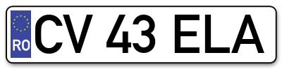 Placuta inmatriculare numar auto  CV-43-ELA, CV 43 ELA, CV43ELA