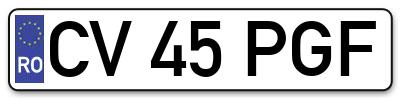 Placuta inmatriculare numar auto  CV-45-PGF, CV 45 PGF, CV45PGF